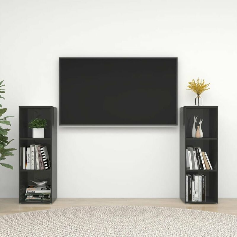 

Muebles para TV 2 uds aglomerado gris brillante 107x35x37 cm