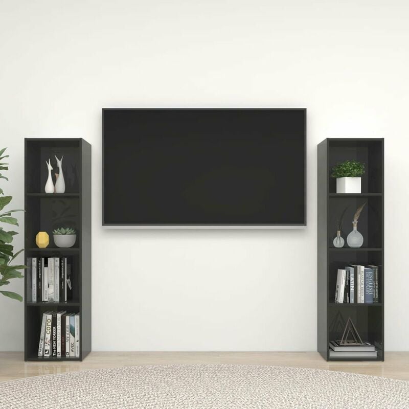 

Muebles para TV 2 uds aglomerado gris brillante 142,5x35x36,5cm