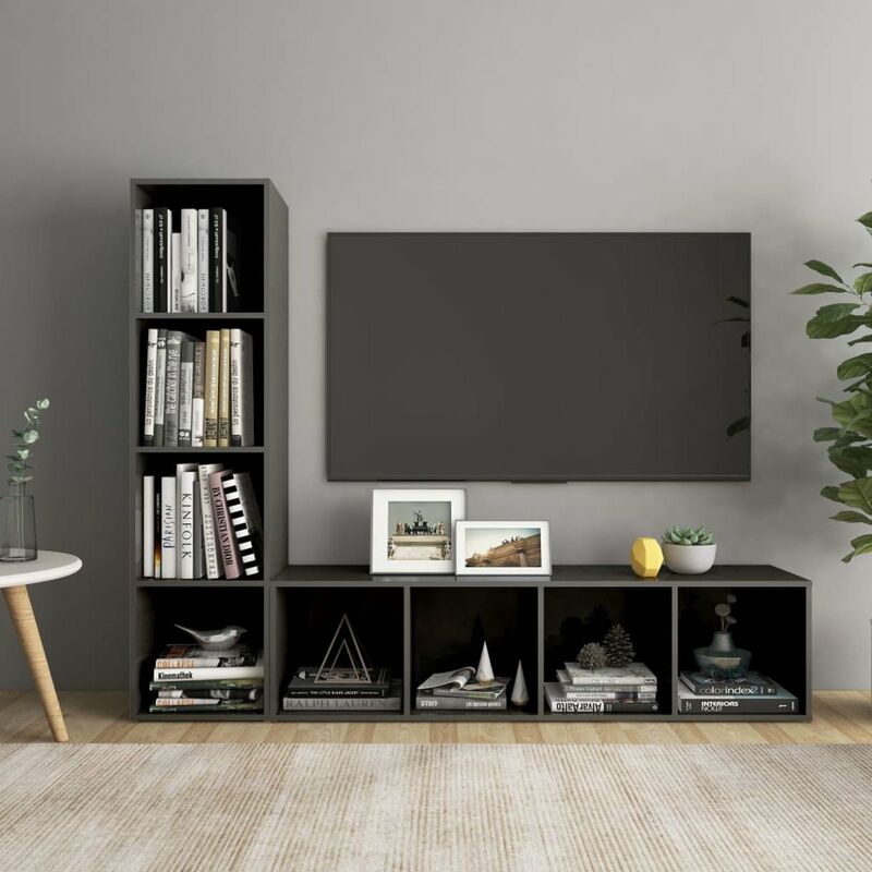 

Muebles para TV 2 uds aglomerado gris brillante 142,5x35x36,5cm