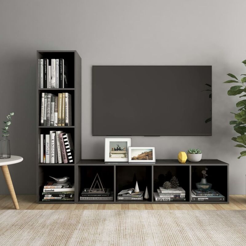 

Muebles para TV 2 uds aglomerado gris brillante 142,5x35x36,5cm