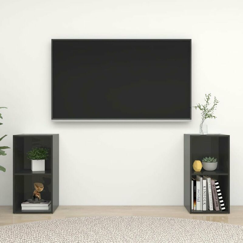 

Muebles para TV 2 uds aglomerado gris brillante 72x35x36,5 cm