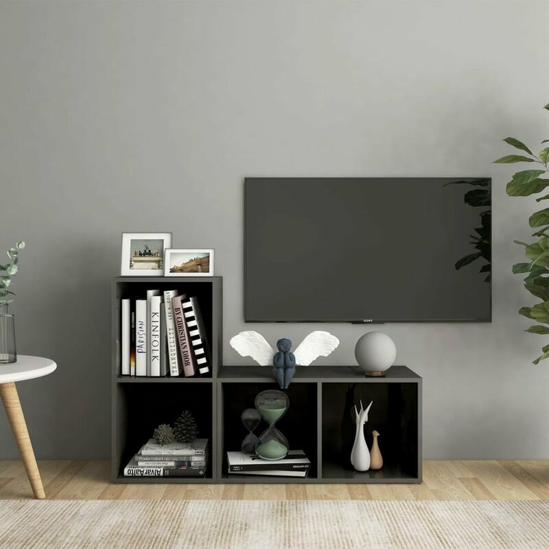 

Muebles para TV 2 uds aglomerado gris brillante 72x35x36,5 cm
