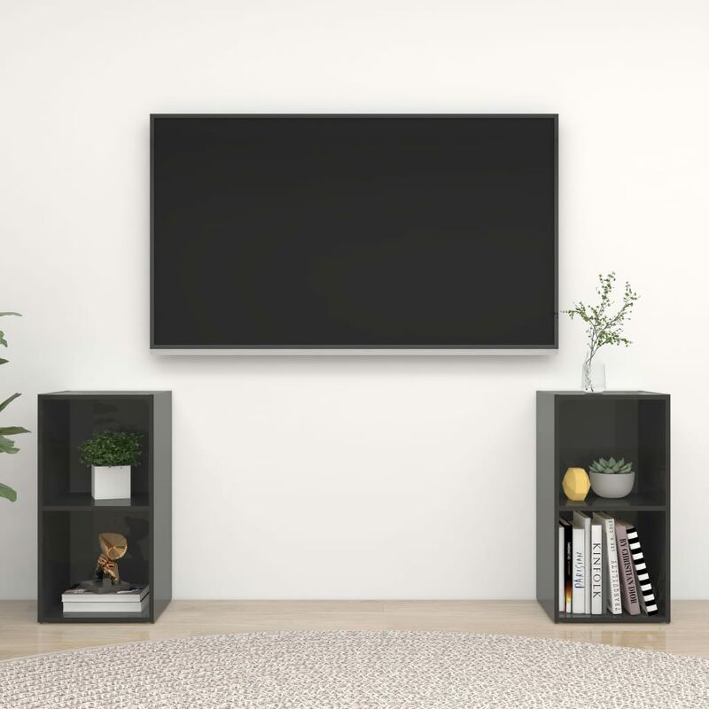 

Muebles para TV 2 uds aglomerado gris brillante 72x35x36,5 cm
