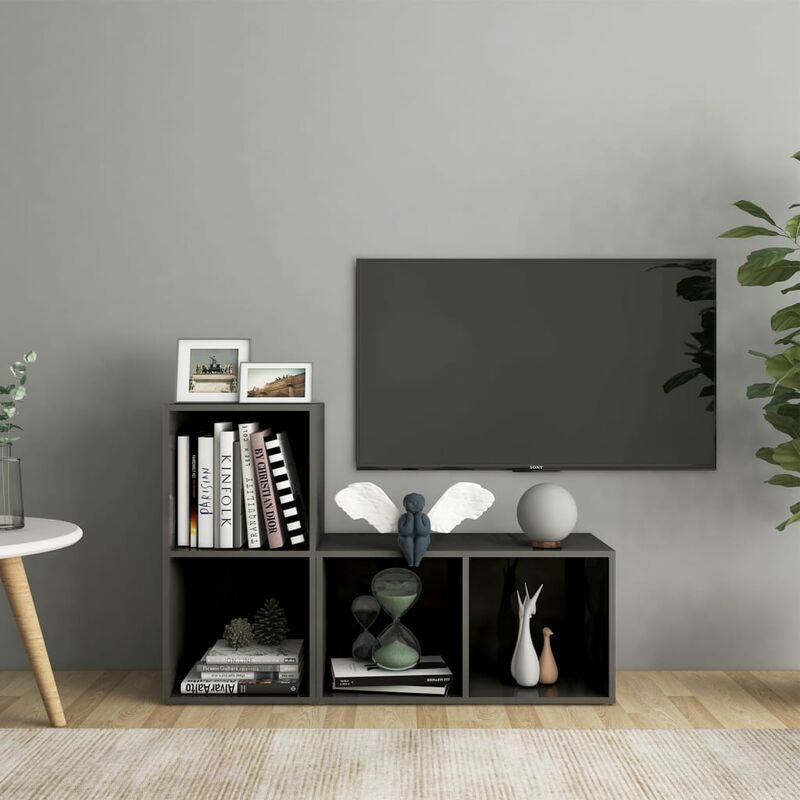 

Muebles para TV 2 uds aglomerado gris brillante 72x35x36,5 cm