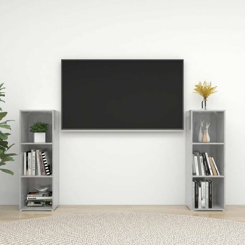 

Muebles para TV 2 uds aglomerado gris hormigon 107x35x37 cm