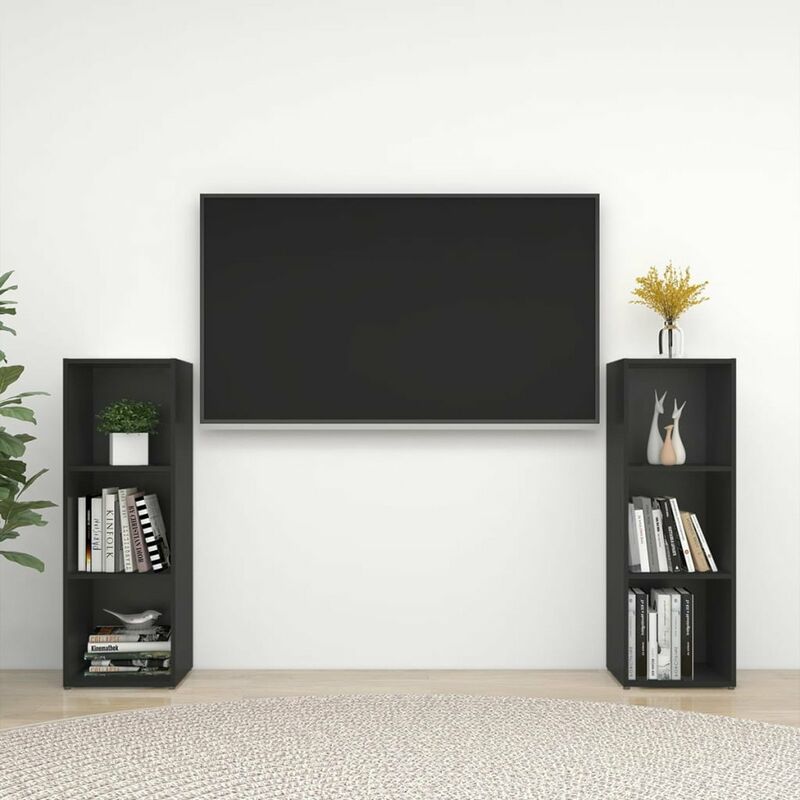 

Muebles para TV 2 uds aglomerado negro 107x35x37 cm