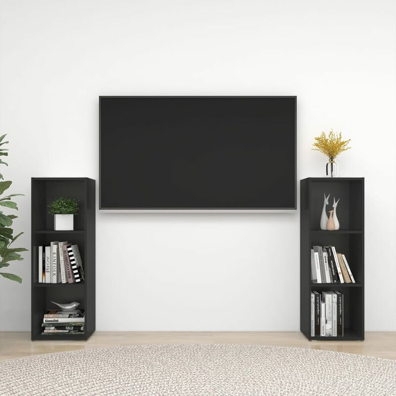 

Muebles para TV 2 uds aglomerado negro 107x35x37 cm