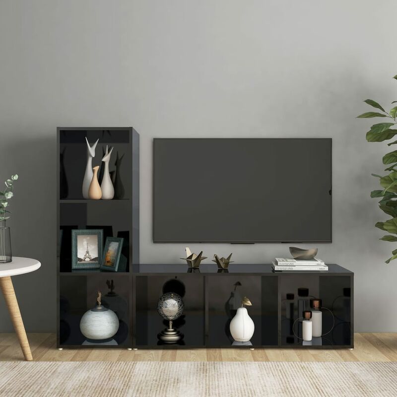 

Muebles para TV 2 uds aglomerado negro brillante 107x35x37 cm