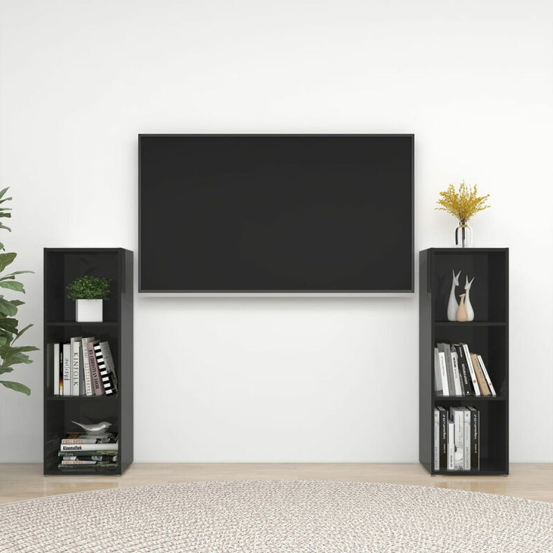 

Muebles para TV 2 uds aglomerado negro brillante 107x35x37 cm