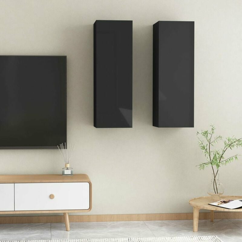 

Muebles para TV 2 uds aglomerado negro brillante 30,5x30x90 cm