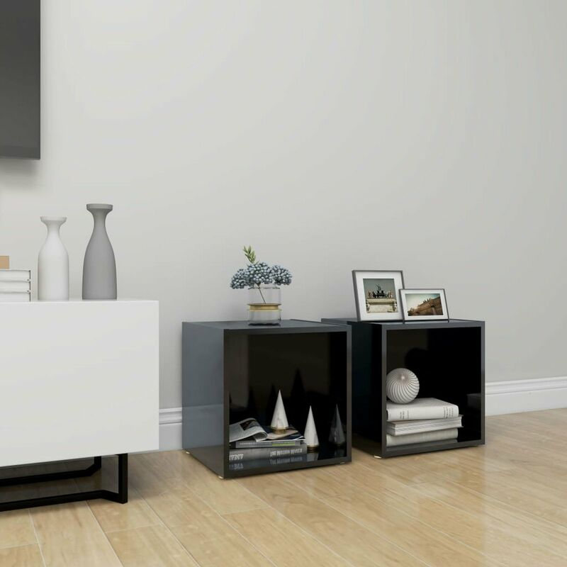 

Muebles para TV 2 uds aglomerado negro brillante 37x35x37 cm