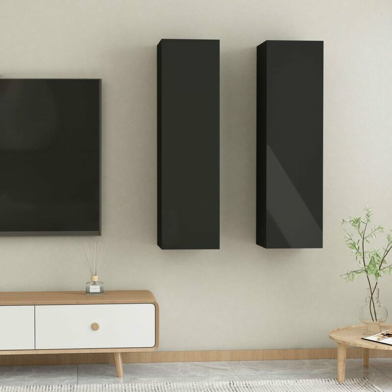

Muebles para TV 2 uds aglomerado negro brillo 30,5x30x110 cm