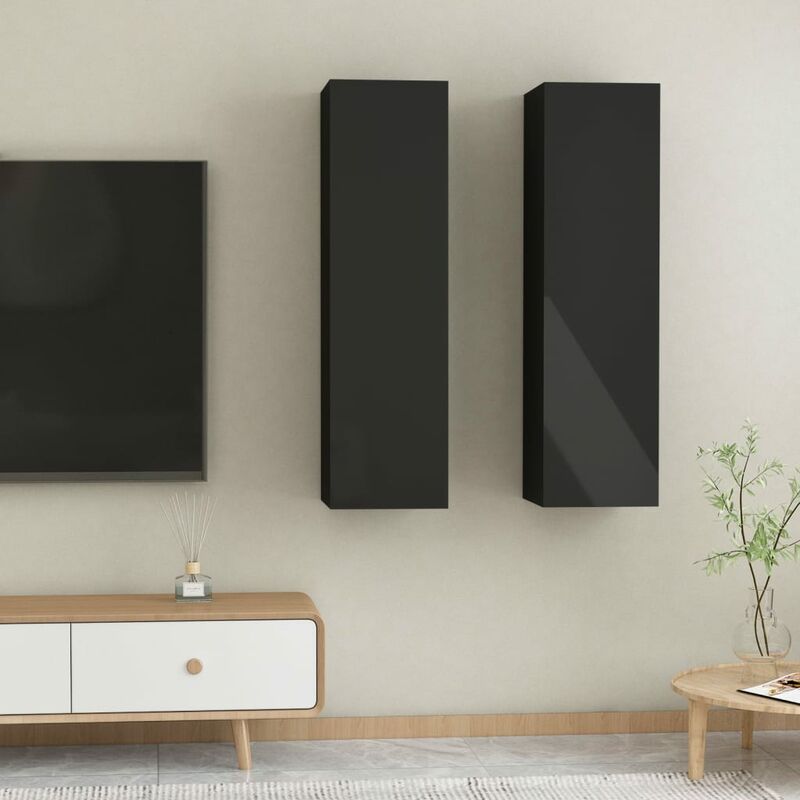 

Muebles para TV 2 uds aglomerado negro brillo 30,5x30x110 cm