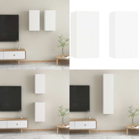 Muebles para TV 2 uds madera contrachapada blanco 30,5x30x60 cm - Muebles de pared - Armario de TV