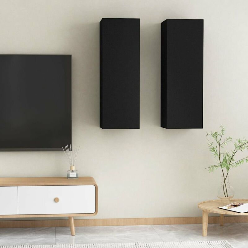 

Muebles para TV 2 unidades aglomerado negro 30,5x30x90 cm