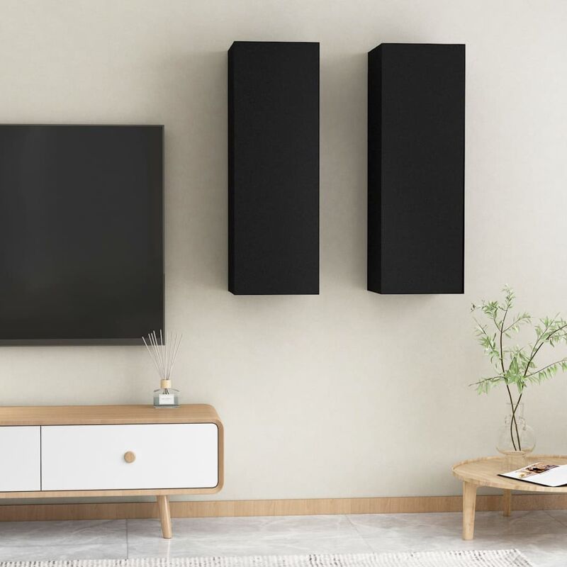 

Muebles para TV 2 unidades aglomerado negro 30,5x30x90 cm