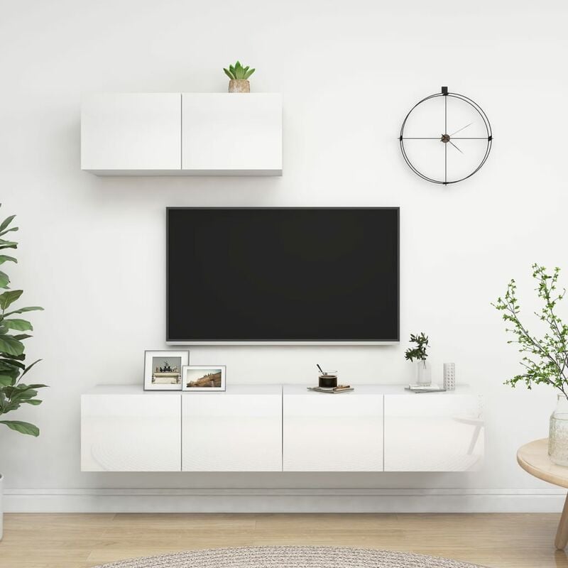 

Muebles para TV 3 piezas de aglomerado blanco brillante