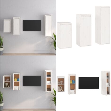 Muebles para TV 3 piezas madera maciza de pino blanco - Muebles para pared - Armario colgante