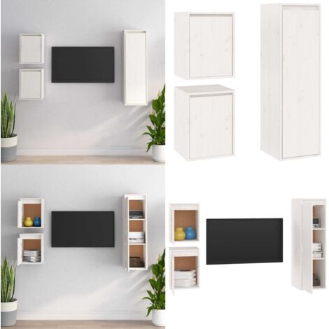Muebles para TV 3 piezas madera maciza de pino blanco - Muebles para pared - Armario colgante