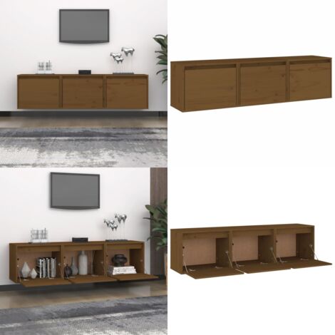 Muebles para TV 3 piezas madera maciza de pino marrón miel - Muebles de pared - Armarios flotantes