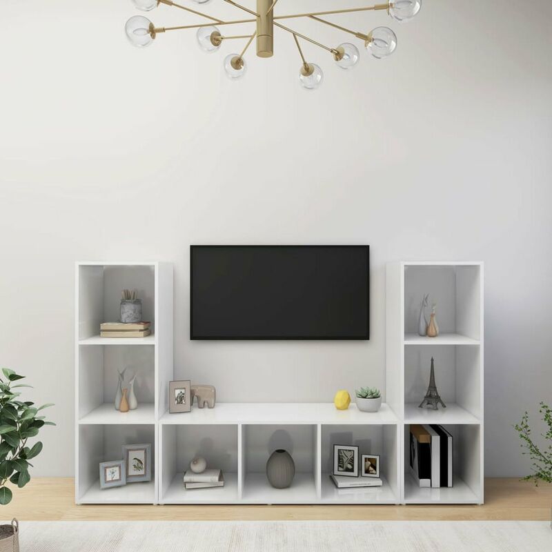 

Muebles para TV 3 uds aglomerado blanco 107x35x37 cm