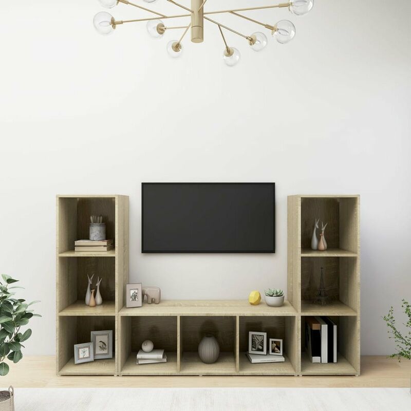 

Muebles para TV 3 uds aglomerado color roble Sonoma 107x35x37cm