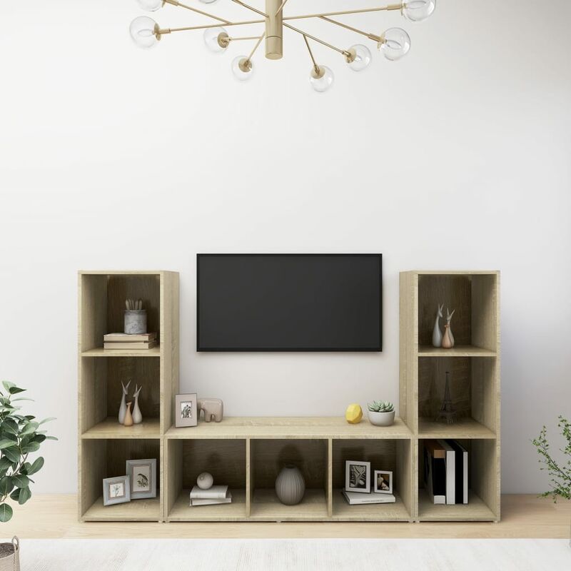

Muebles para TV 3 uds aglomerado color roble Sonoma 107x35x37cm