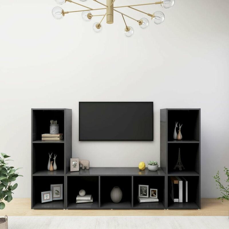

Muebles para TV 3 uds aglomerado gris 107x35x37 cm