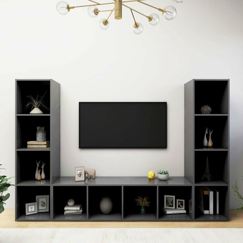 

Muebles para TV 3 uds aglomerado gris 142,5x35x36,5 cm
