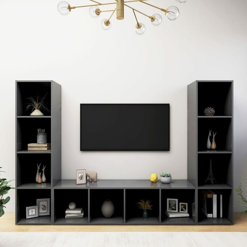 

Muebles para TV 3 uds aglomerado gris 142,5x35x36,5 cm