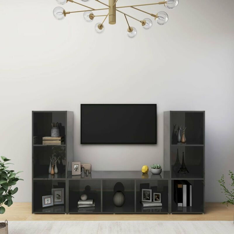 

Muebles para TV 3 uds aglomerado gris brillante 107x35x37 cm