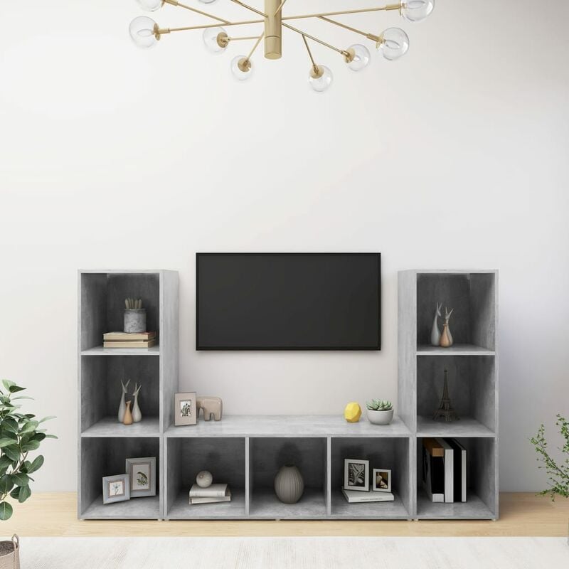 

Muebles para TV 3 uds aglomerado gris hormigón 107x35x37 cm