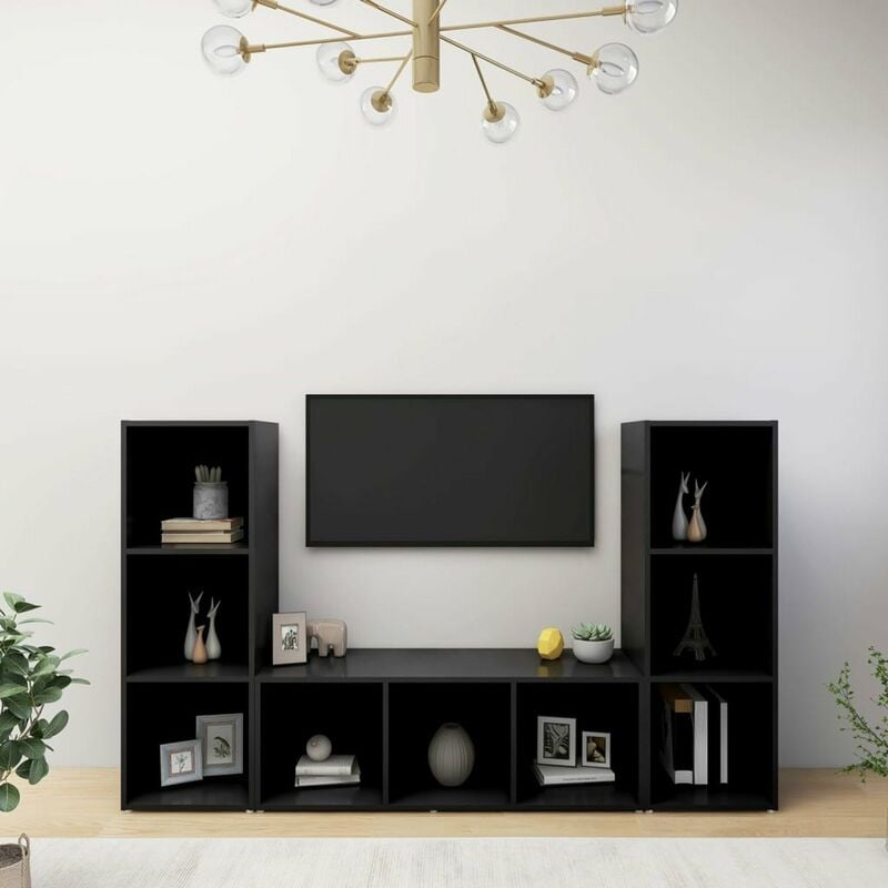 

Muebles para TV 3 uds aglomerado negro 107x35x37 cm