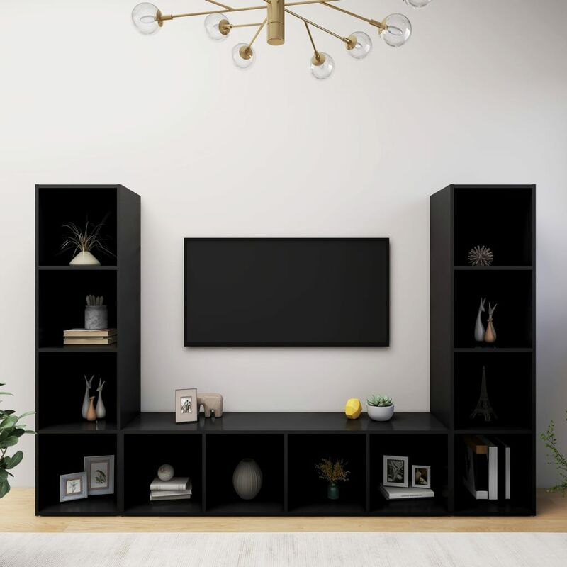 

Muebles para TV 3 uds aglomerado negro 142,5x35x36,5 cm