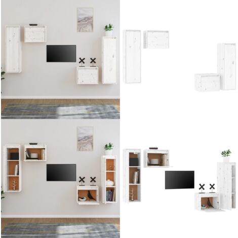 Muebles para TV 4 piezas madera maciza de pino blanco - Muebles para TV - Armario colgante