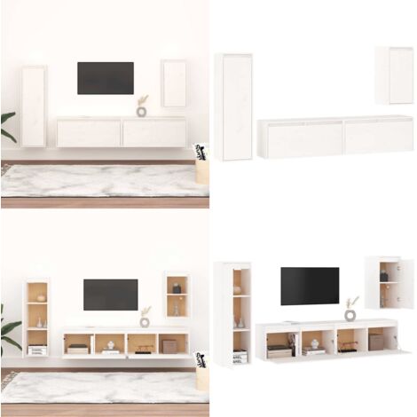 Muebles para TV 4 piezas madera maciza de pino blanco - Muebles para TV - Armario colgante