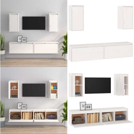Muebles para TV 4 piezas madera maciza de pino blanco - Muebles para TV - Armario colgante