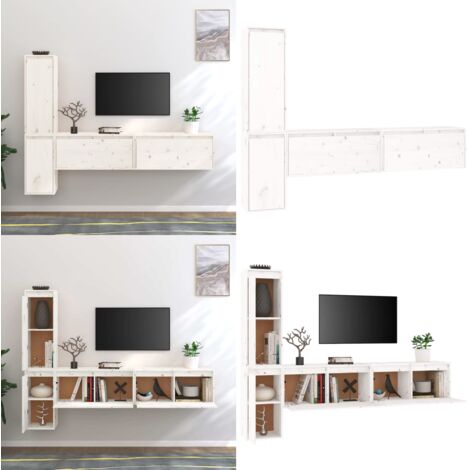 Muebles para TV 4 piezas madera maciza de pino blanco - Muebles para TV - Armarios colgantes