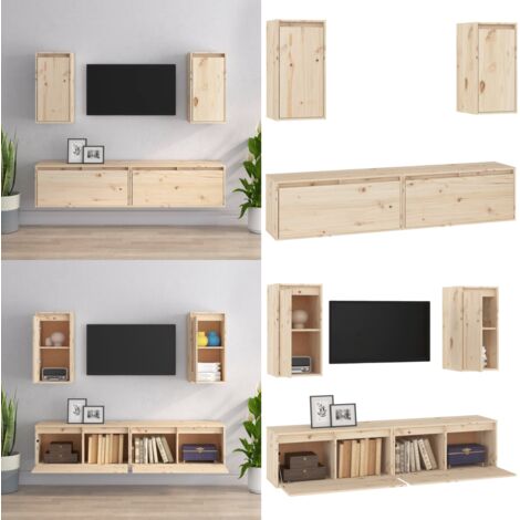 Muebles para TV 4 piezas madera maciza de pino - Muebles para TV - Armario colgante