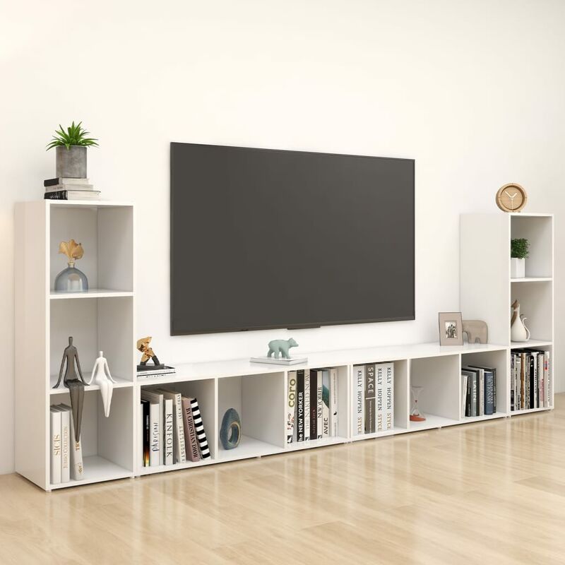 

Muebles para TV 4 uds aglomerado blanco 107x35x37 cm