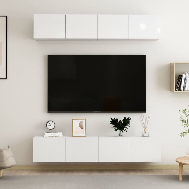 

Muebles para TV 4 uds aglomerado blanco brillante 100x30x30 cm