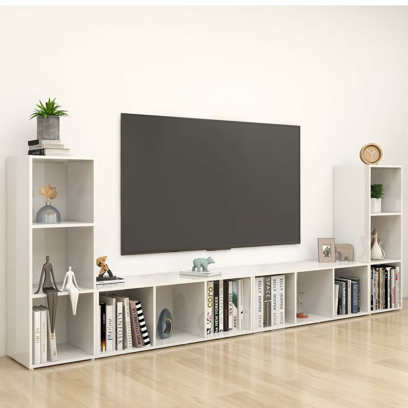 

Muebles para TV 4 uds aglomerado blanco brillante 107x35x37 cm