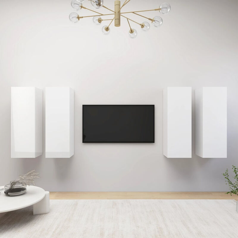 

Muebles para TV 4 uds aglomerado blanco brillante 30,5x30x90 cm