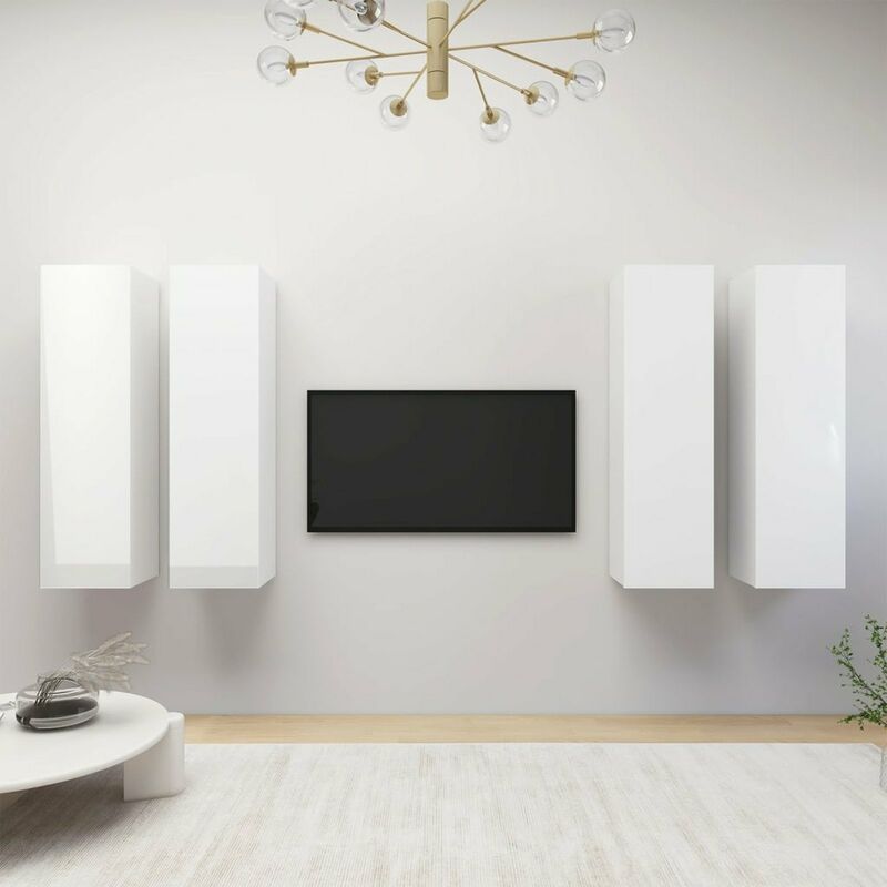 

Muebles para TV 4 uds aglomerado blanco brillo 30,5x30x110 cm