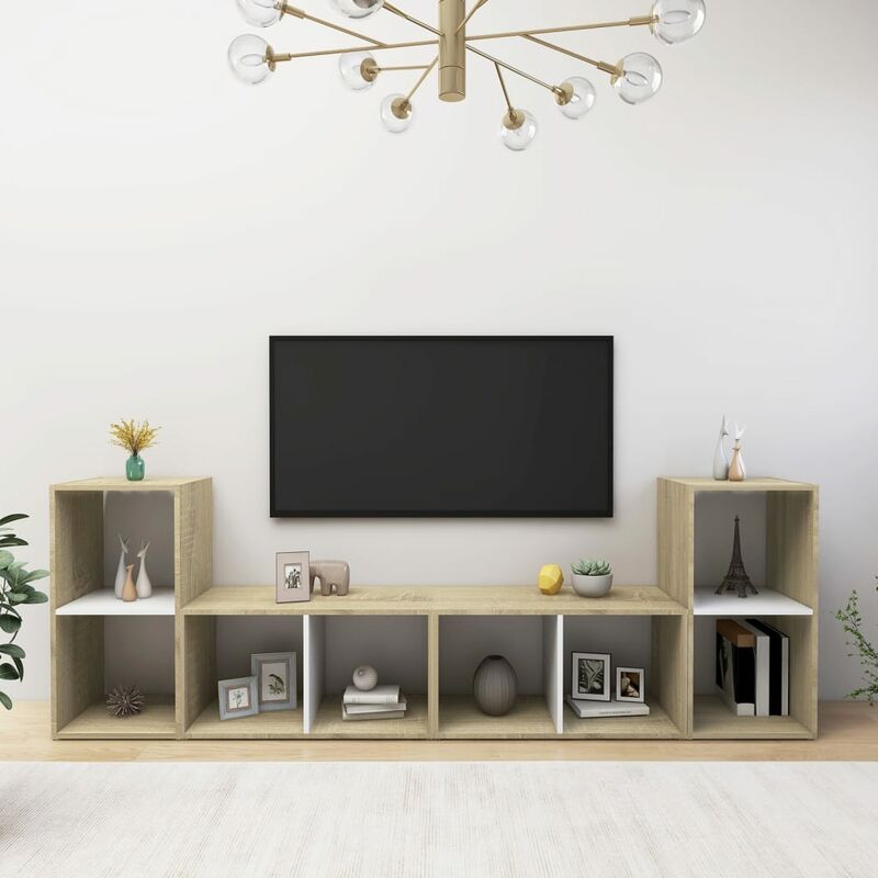 

Muebles para TV 4 uds aglomerado blanco y Sonoma 107x35x37cm