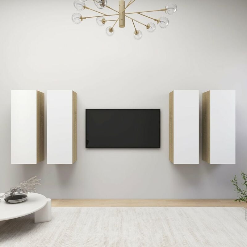 

Muebles para TV 4 uds aglomerado blanco y Sonoma 30,5x30x90cm