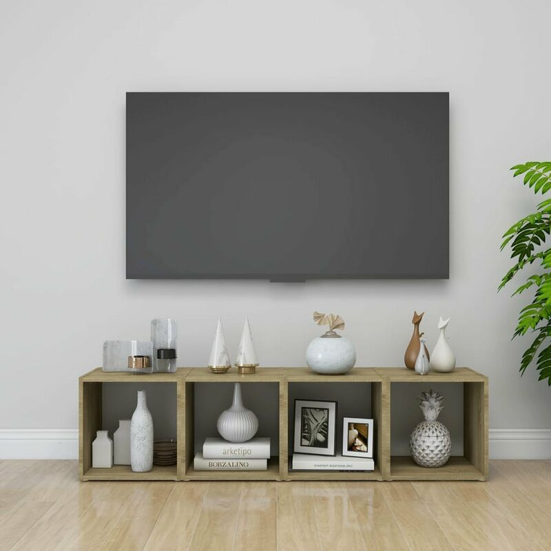 

Muebles para TV 4 uds aglomerado blanco y Sonoma 37x35x37 cm