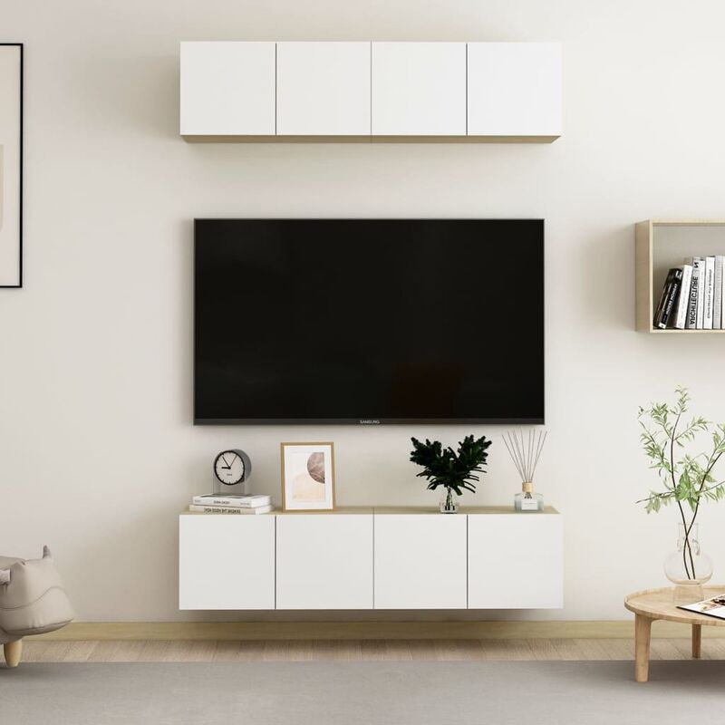 

Muebles para TV 4 uds aglomerado blanco y Sonoma 60x30x30 cm