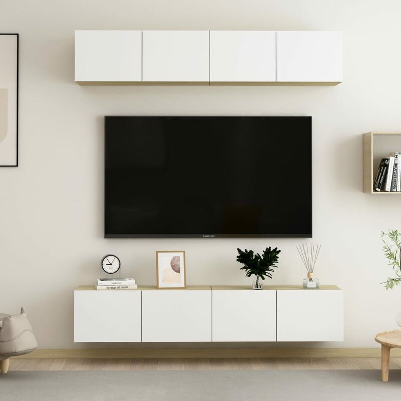 

Muebles para TV 4 uds aglomerado blanco y Sonoma 80x30x30 cm