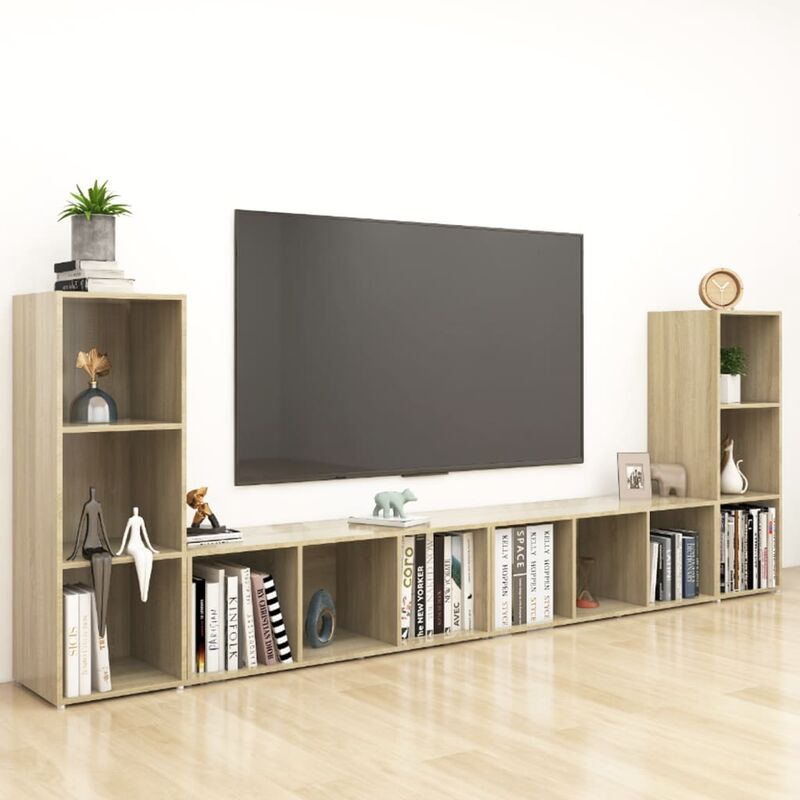 

Muebles para TV 4 uds aglomerado color roble Sonoma 107x35x37cm